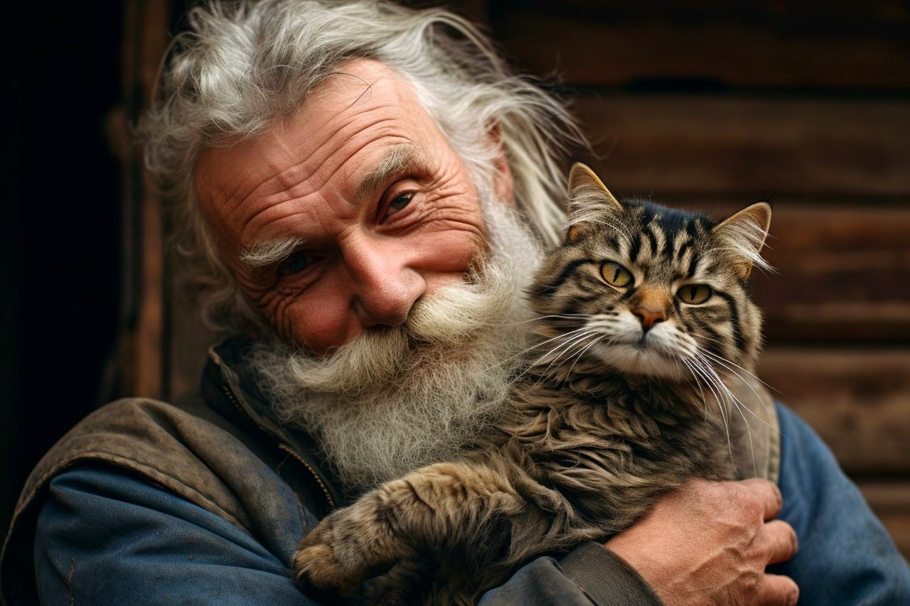 old man with cat